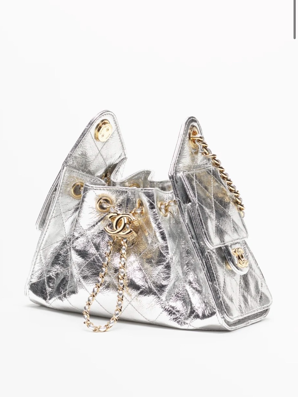 CHANEL 25 MINI HANDBAG metallic silver brand new